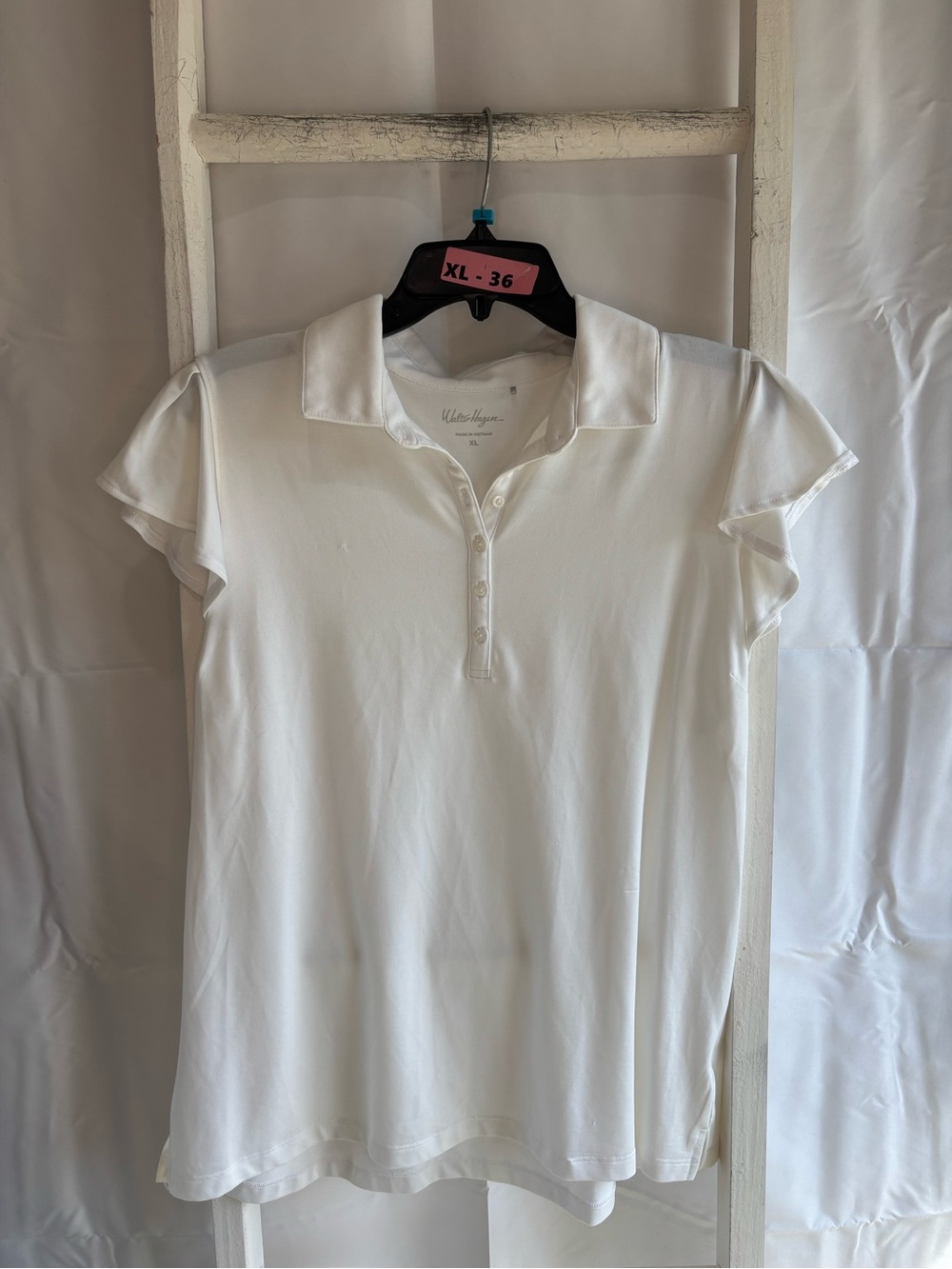 Walter Hagen White Short Sleeve Polo with Ruffle Cap Sleeves - Picture 1 of 3